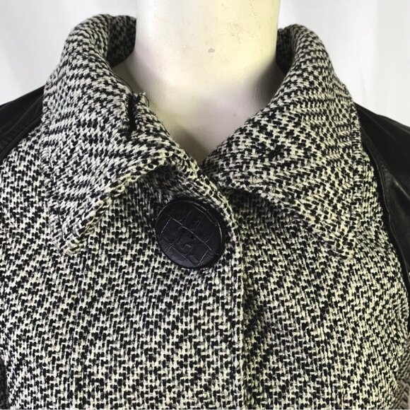 SICILY CLOTHING CO. WOOL COAT BLACK AND WHITE WINTER JACKET LEATHER TRIM SIZE XS - Picture 6 of 13